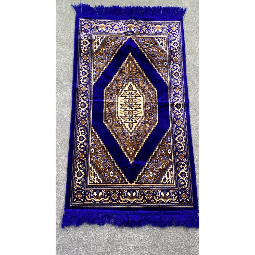 Islamic Prayer Rug‎ Mosque Carpet Medina Blue Gold Geometric Fringe